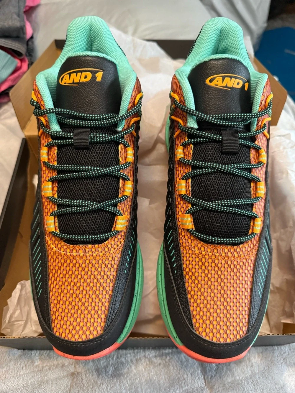 And1 Low-Top Athletic Shoes in Black, Teal & Coral